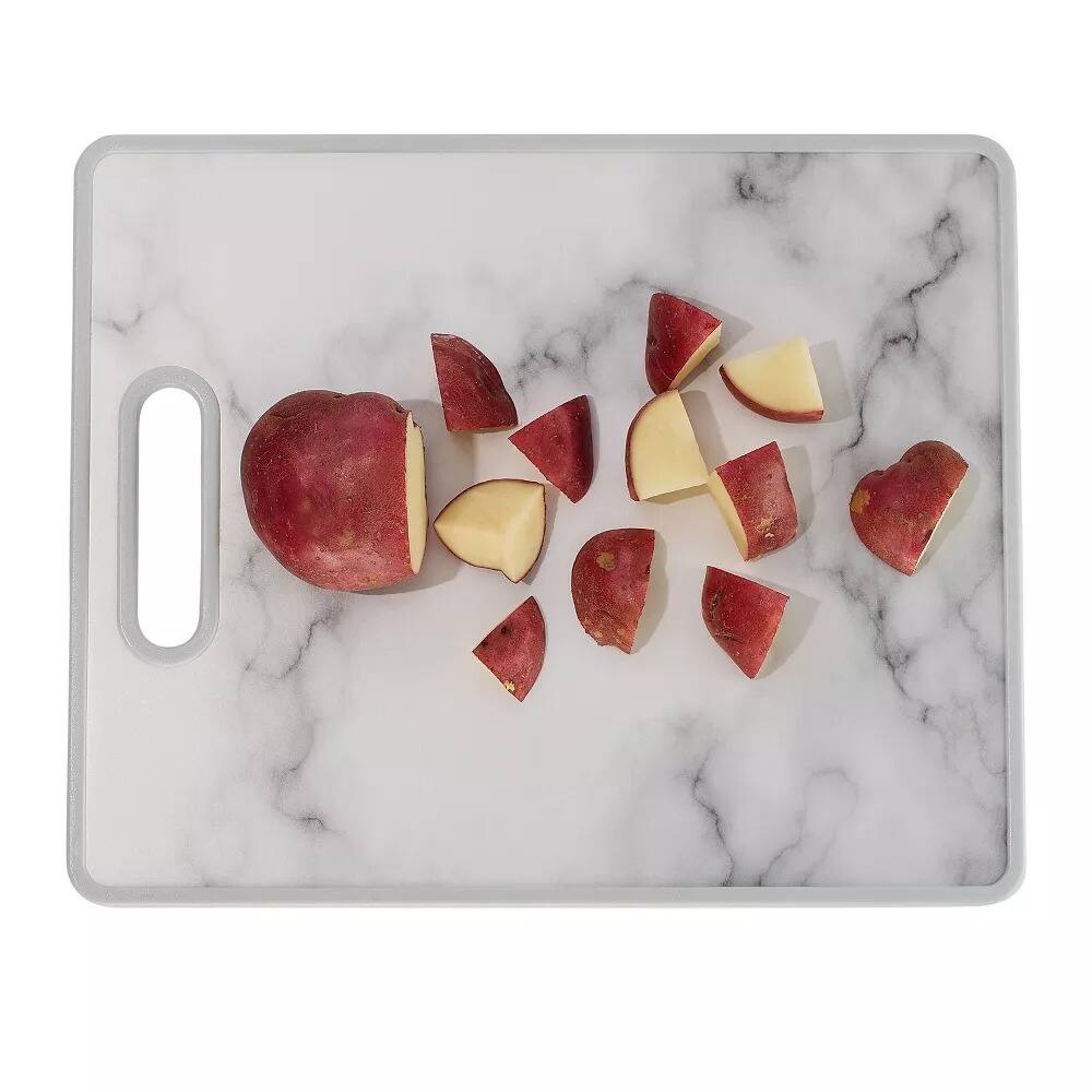 Left. Elle Decor - 12" x 15" Kitchen Cutting Board -Marble Designed Plastic, Nonslip, Easy-Grip Handle, Dishwasher Safe - Marble.