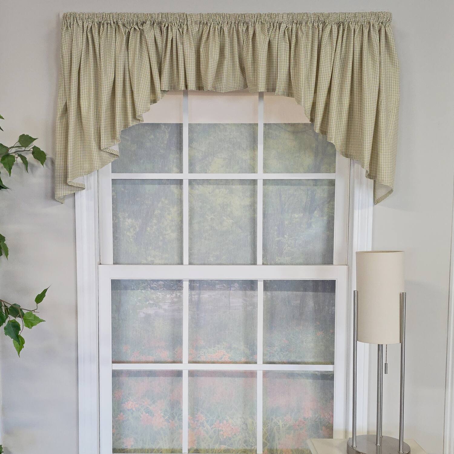 Angle. RLF Home - RLF Home 100% Cotton 3-PC Crosswell Center/Jabot set Fully lined Rod Pocket Valance 75" x 23"  Sage - Sage.