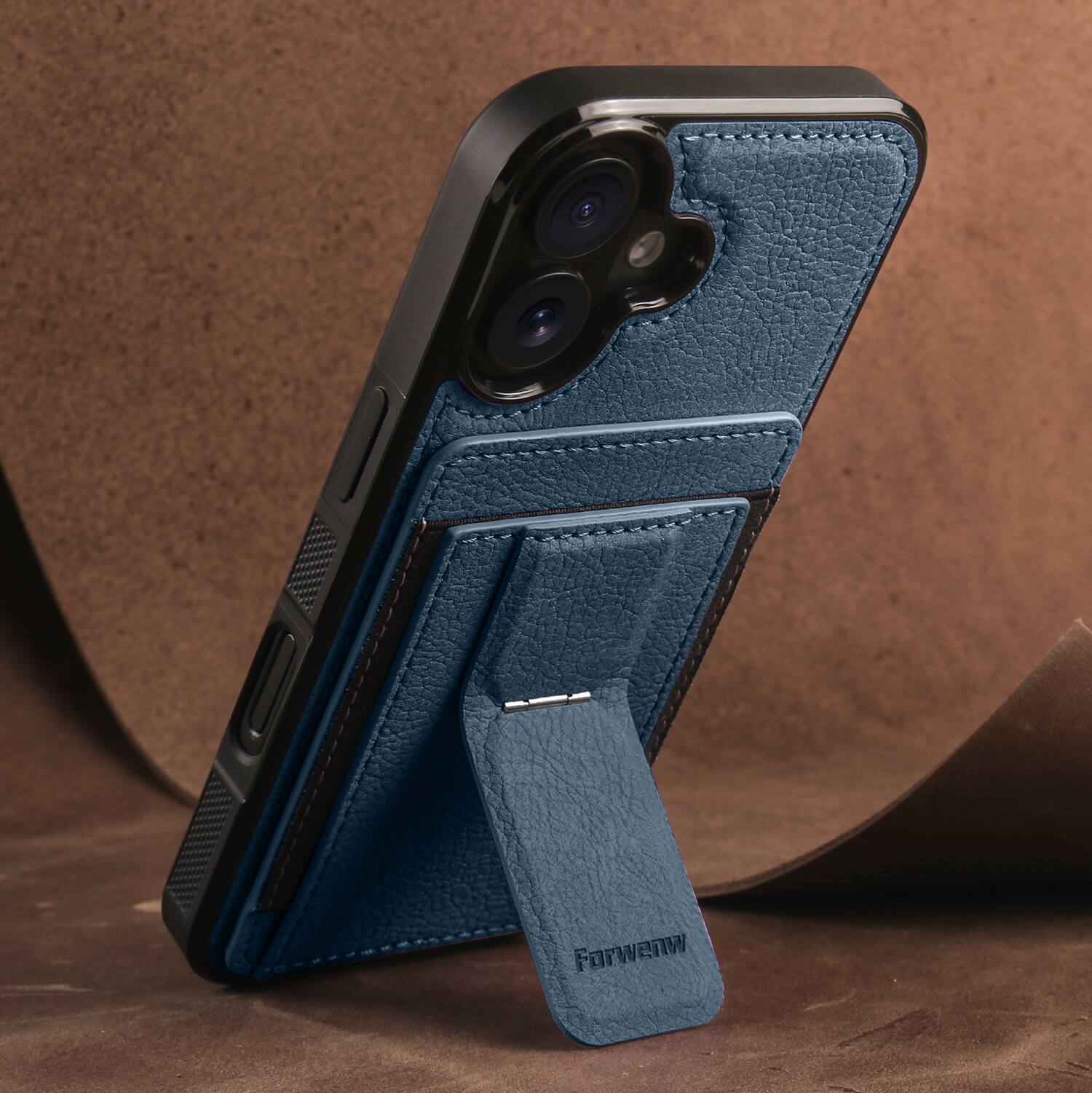 Alt View 2. Dteck - Slim Card Holder Case for Apple Apple iPhone 16, Shockproof Wallet Protective Cover with Kickstand - Blue.