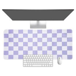 Unique Bargains - Checkered Desk Mat, 27.6x11.8 Inch Mouse Pad, Non-Slip Rubber, Stitched Edges, Soft, for Computer/Laptop - Purple/White