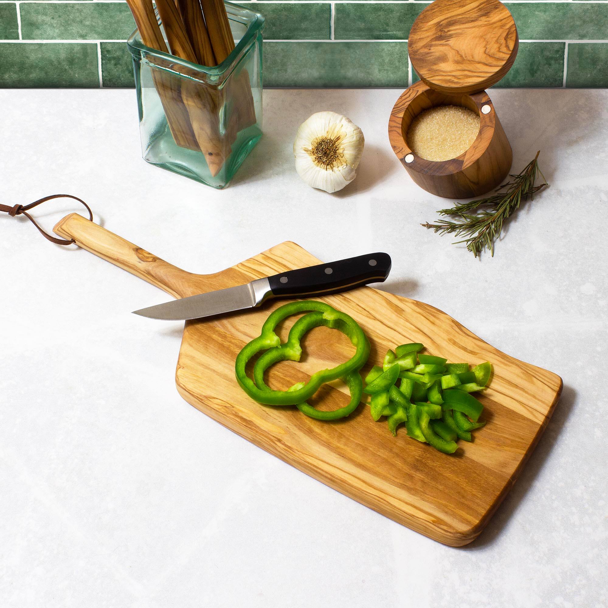 Left. Rock & Branch - Olive Wood Charcuterie Serving Paddle.