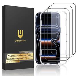 UNBREAKcable - 3-Pack Full Coverage Screen Protector Tempered Glass for iPhone 17 Pro - Clear
