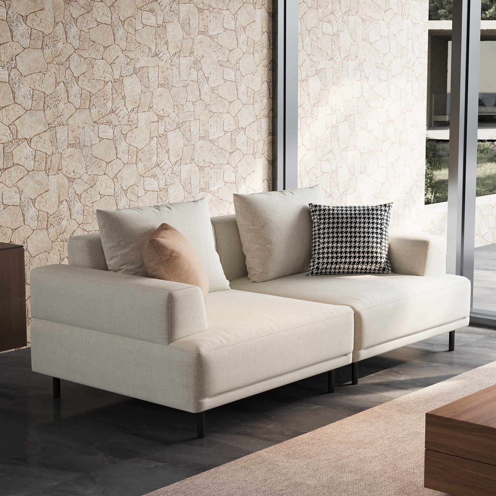 Front. luck idea - 66.14" Breathable Cotton-Linen Fabric Sofa,couch, Solid Wood Frame, High-Elastic Sponge Seat Cushion - Light Beige.