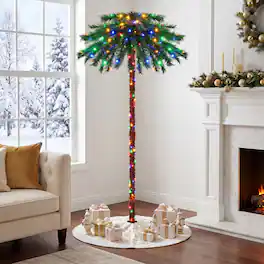 Costway - 6FT Pre-Lit Artificial Tropical Christmas Palm Tree w/ 210 Multi-Color Lights - Green