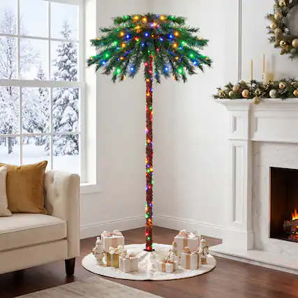 Front. Costway - Costway 6FT Pre-Lit Artificial Tropical Christmas Palm Tree w/ 210 Multi-Color Lights - Green.