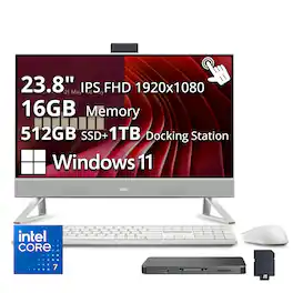 Dell - 23.8" FHD Touch All-in-One Desktop,Intel Core 7 150U,16GB DDR5,512GB SSD+1TB Dock Set,Keyboard & Mouse,Win 11 - White