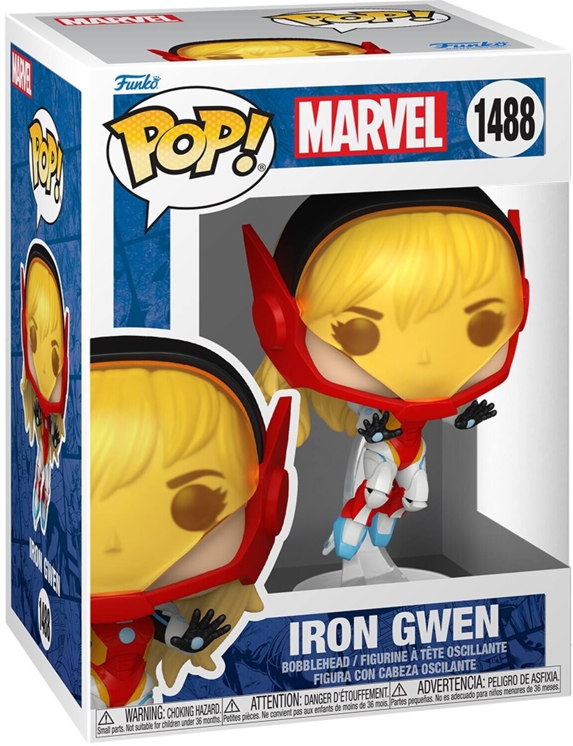 MARVEL 1488 M POP! IRON GWEN FIGURINE TTE OSCILANTE BOBBLEHEAD / OSCILANTE FIGURA CON CABEZA DE ASFIXIA ADVERTENCIA: PELIGRO 36 meses. nios menores de ATTENTION: DANGER D'TOUFFEMENT. Partes pequeras. No es adecuado para de moins de 36 mois CHOKING HAZARD. convient pas aux enfants WARNING: under 36 months Petites pieces. Ne Not suitable for children Small parts