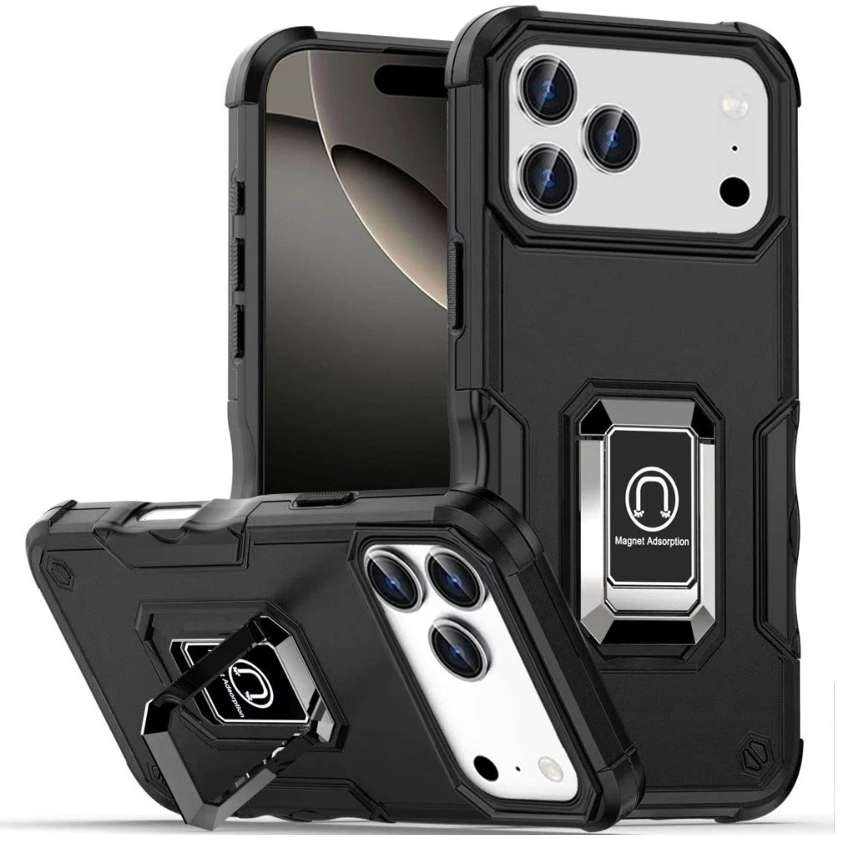 Kitcheniva - Grip Design Metal Ring Stand Case With Tempered Glass For iPhone 17 Pro - Black price history on PriceWatchPro