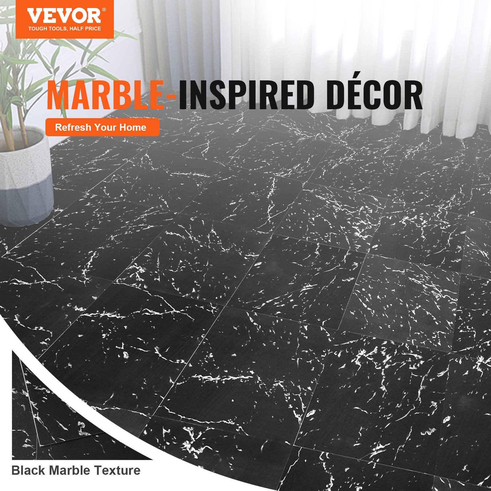 VEVOR TOUGH TOOLS, HALF PRICE MARBLE-INSPIRED DÉCOR Refresh Your Home Black Marble Texture