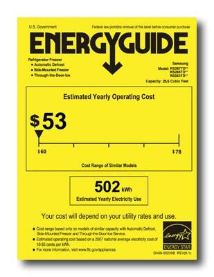 Energy Guide. Samsung - 25.5 Cu. Ft. Side-by-Side Refrigerator with Thru-the-Door Ice and Water - Stainless-Platinum.