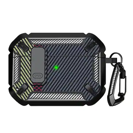 Front. SaharaCase - Apple Airpods Pro 3 Secure Lock Case | Heavy Duty | Shock Absorbing Corners | Raider Series - Carbon Black.