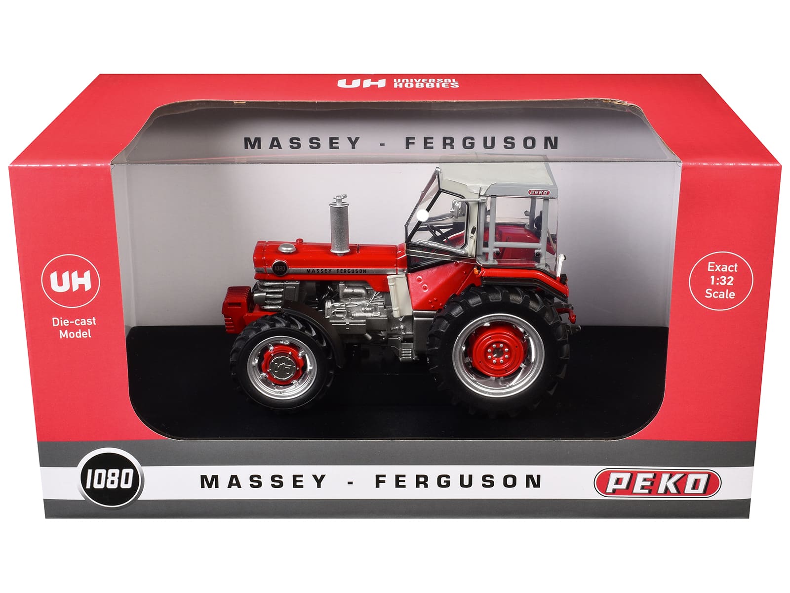 Massey Ferguson 1080 4WD Tractor with PEKO Cabin Red with Gray Top 1/32 Diecast Model by Universal Hobbies