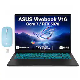 ASUS - Upgraded - Vivobook V16 Laptop 16.0 WUXGA Display (Core 7 240H, 64GB, 4TB SSD, Win 11 Pro) w/Dockztorm Wireless Mouse - Black