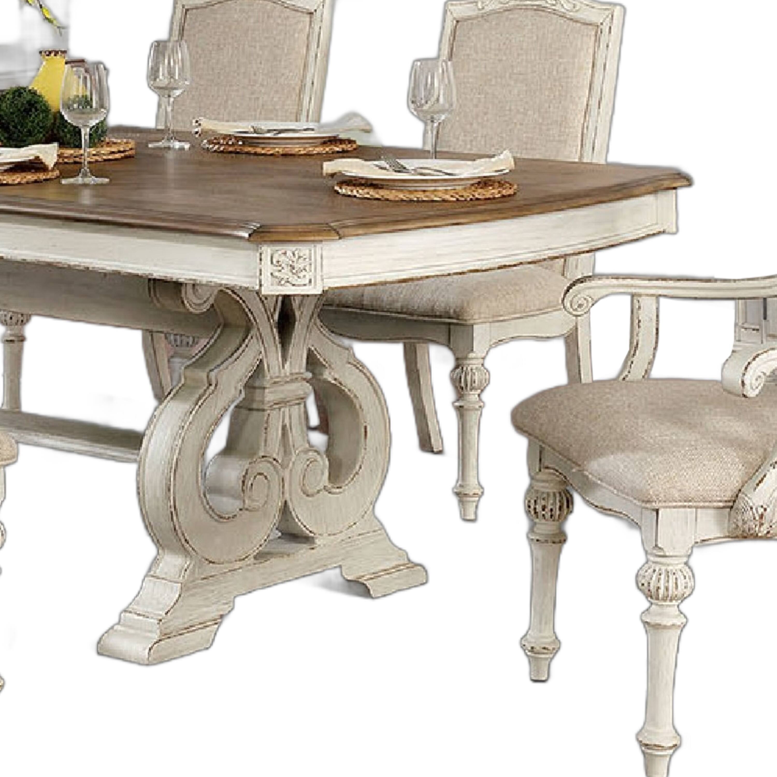 Alt View 3. Manhattan Lane - Arca 7pc Dining Table Set with Fabric Chairs, Antique White Solid Wood - White.