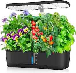 Wrightmaster - 4L Smart Indoor Garden Hydroponics Growing System with 12 Pods, App & WiFi-Control, 3 Pre-Set Modes, Height Adjustable - Black