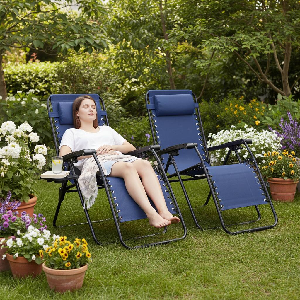 Alt View 5. AOITUN - 2-Pack Blue Zero Gravity Chairs - Outdoor Chaise Loungers for Adults, Folding Reclining Chair - Blue.