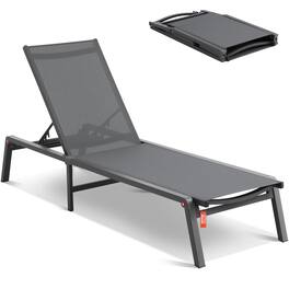 VEVOR - Chaise Lounge Chair Outdoor, Aluminum Patio Lounge Chair with Adjustable 5-Position, Folding Pool Lounge Chair Recliner - Dark Gray