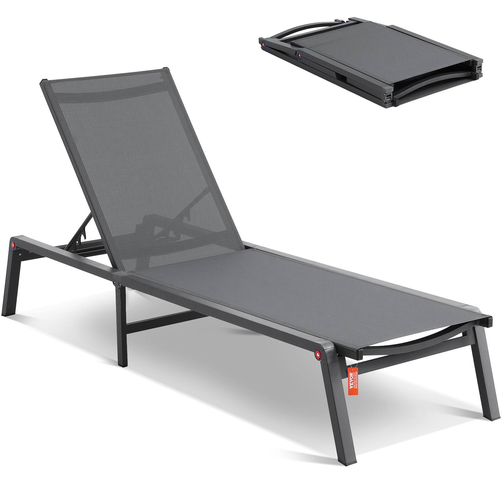 Front. VEVOR - Chaise Lounge Chair Outdoor, Aluminum Patio Lounge Chair with Adjustable 5-Position, Folding Pool Lounge Chair Recliner - Dark Grey.