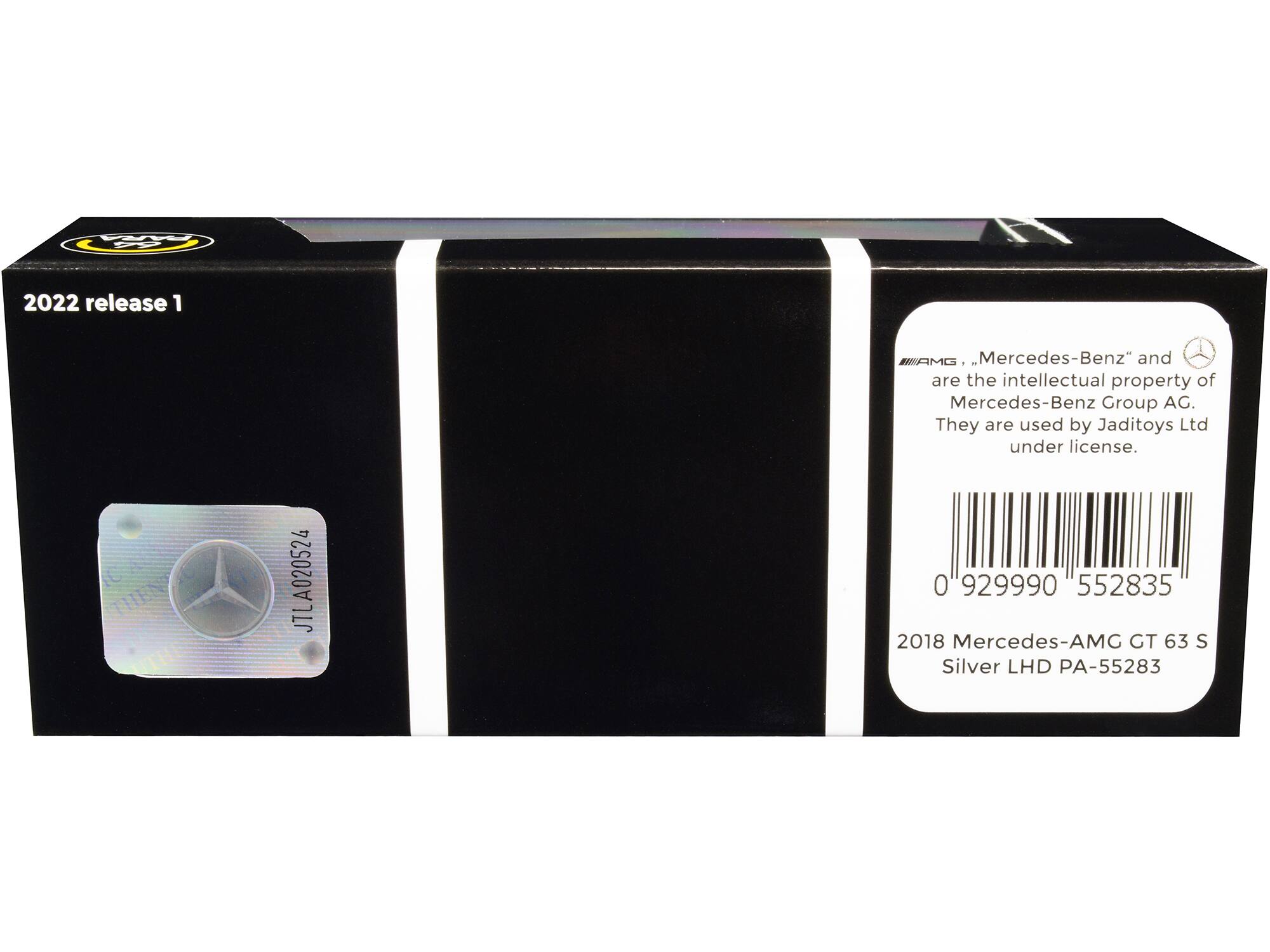2022 release 1

"AMG", "Mercedes-Benz" and are the intellectual property of Mercedes-Benz Group AG. They are used by Jaditoys Ltd under license.

JTLA020524

0 929990 552835

2018 Mercedes-AMG GT 63 S Silver LHD PA-55283