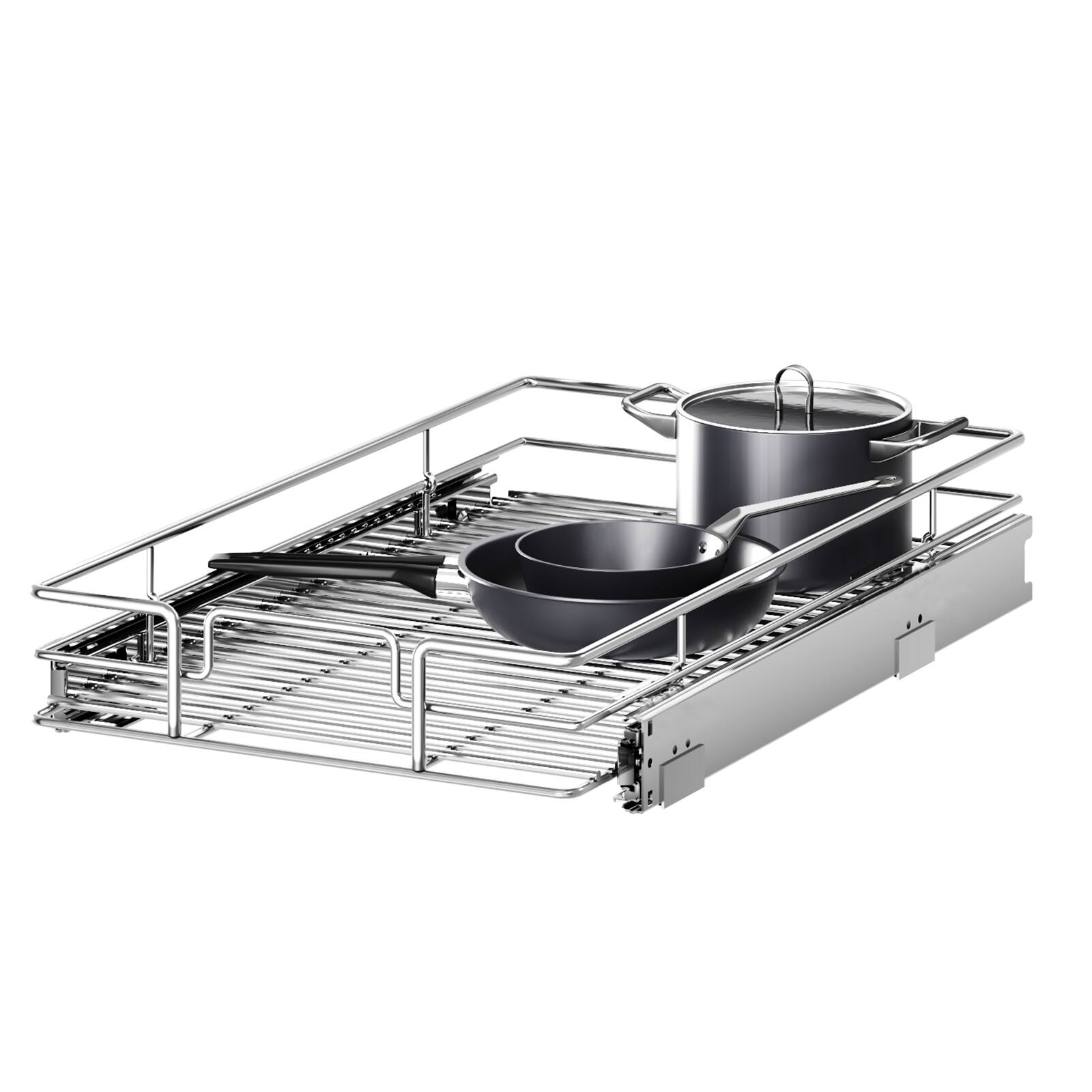 LOVMOR - Pull Out Cabinet Organizer and Storage 14.5in W x 21.5in D Slide Out Shelves for Kitchen Cabinets - Silver