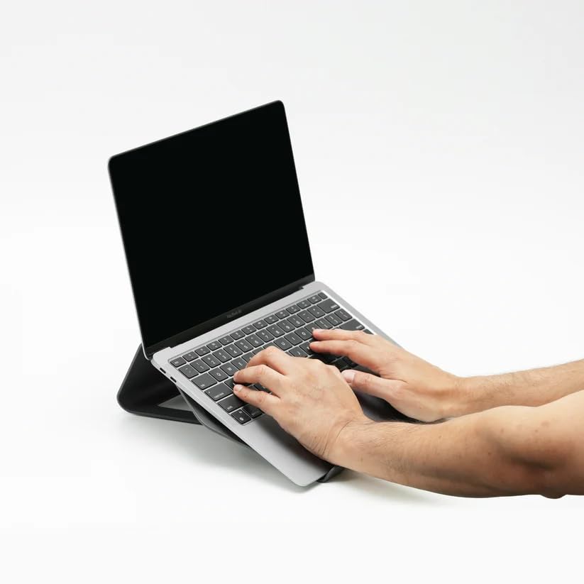 Left. HongFei - Facet Laptop Stand Graphite | Laptop Tabletop Stand | Sturdy Rust Free Metal and Wood Design | Anti Slip Surface - Graphite.