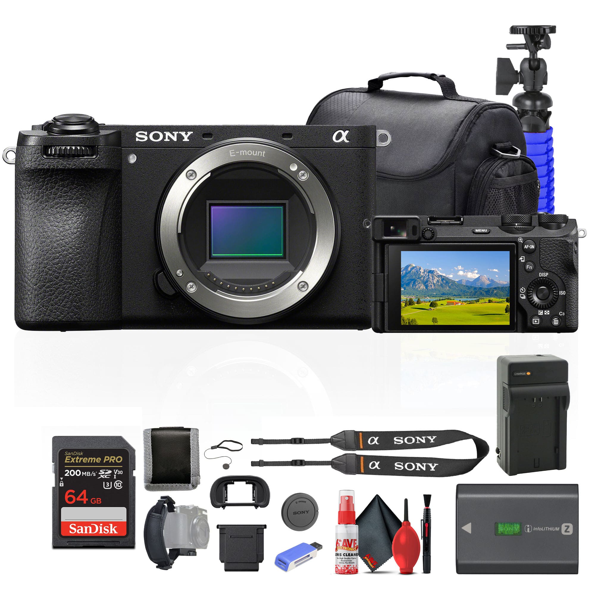 Sony - a6700 Mirrorless Camera Body Bundle + 64GB Memory Card + Case + Tripod + Card Reader + Accessory Kit - Black