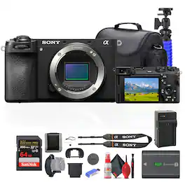 Sony - a6700 Mirrorless Camera Body Bundle + 64GB Memory Card + Case + Tripod + Card Reader + Accessory Kit - Black
