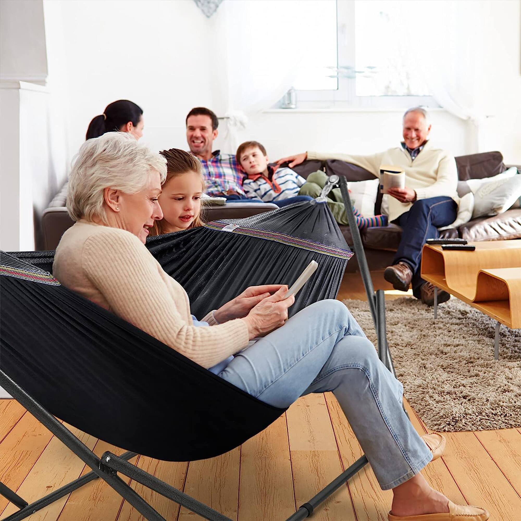 Alt View 8. Tranquillo - Tranquillo Universal 106.5" Double Hammock with Adjustable Stand and Bag, Black - Black.