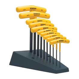 Bondhus - Set 10 Graduated Length Hex T-Handles 3/32-3/8" with Stand - Yellow