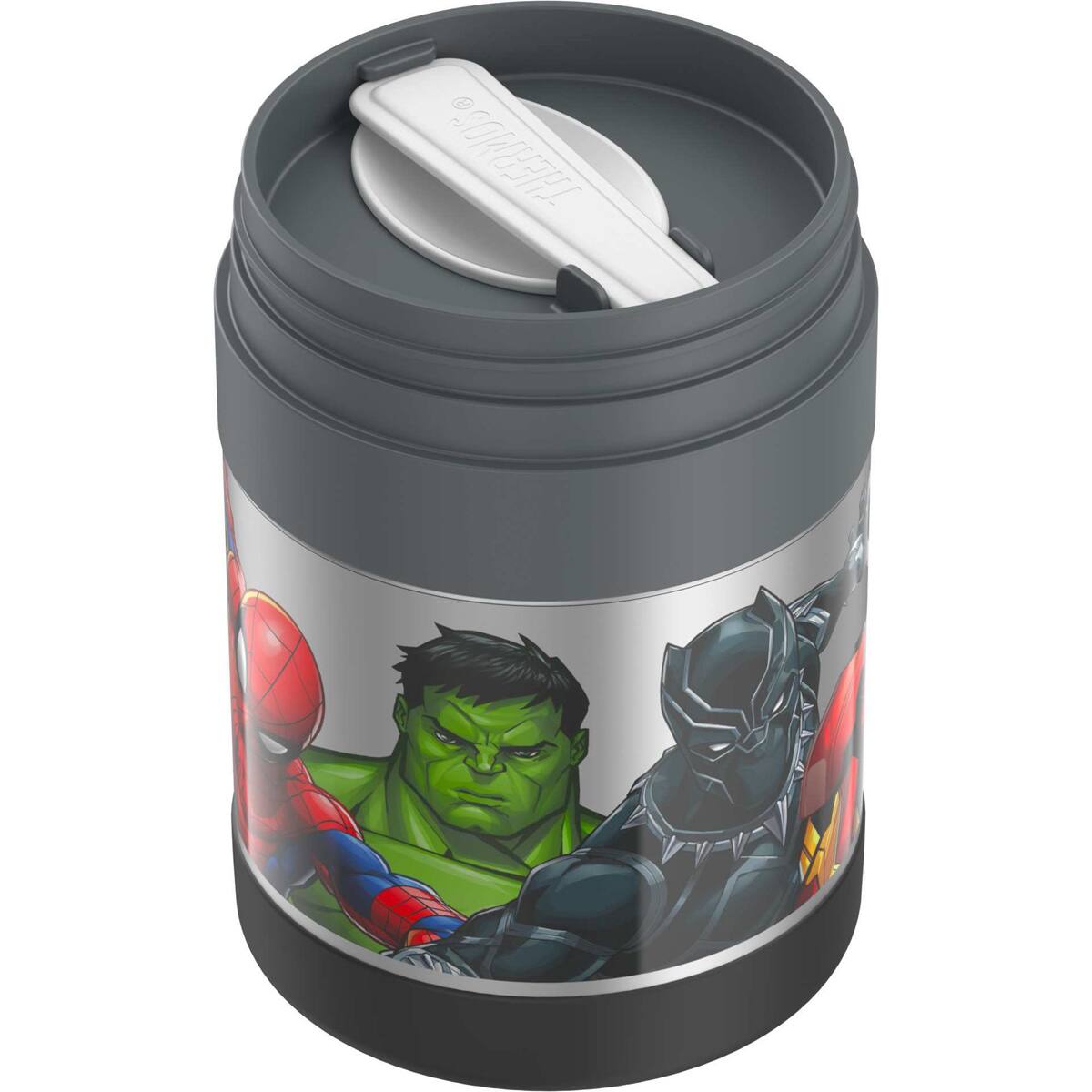 Alt View 4. Thermos - Thermos 10 oz. Kids Funtainer Stainless Steel Food Jar w/ Spoon - Marvel - Marvel Universe.