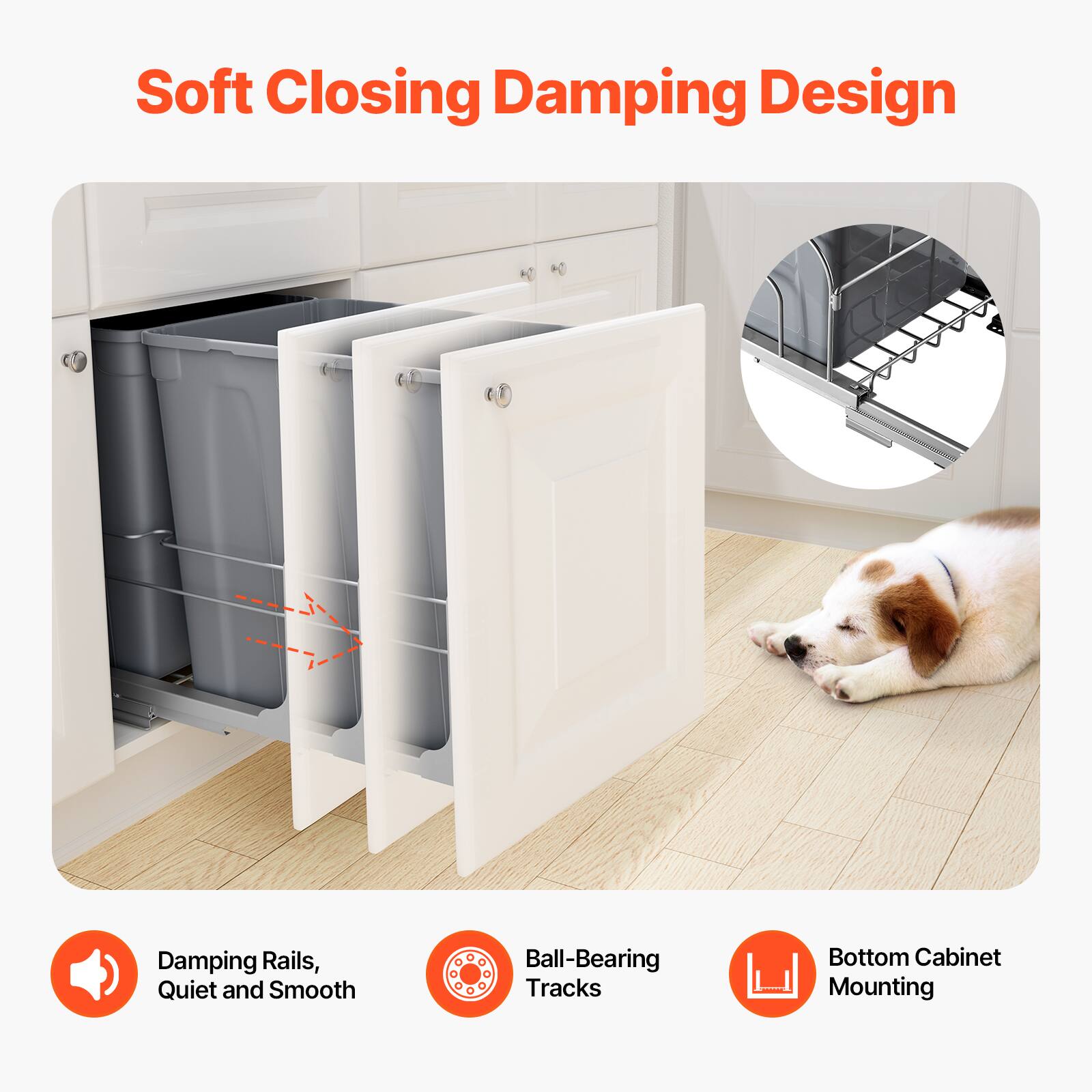 Soft Closing Damping Design

- Damping Rails, Quiet and Smooth
- Ball-Bearing Tracks
- Bottom Cabinet Mounting