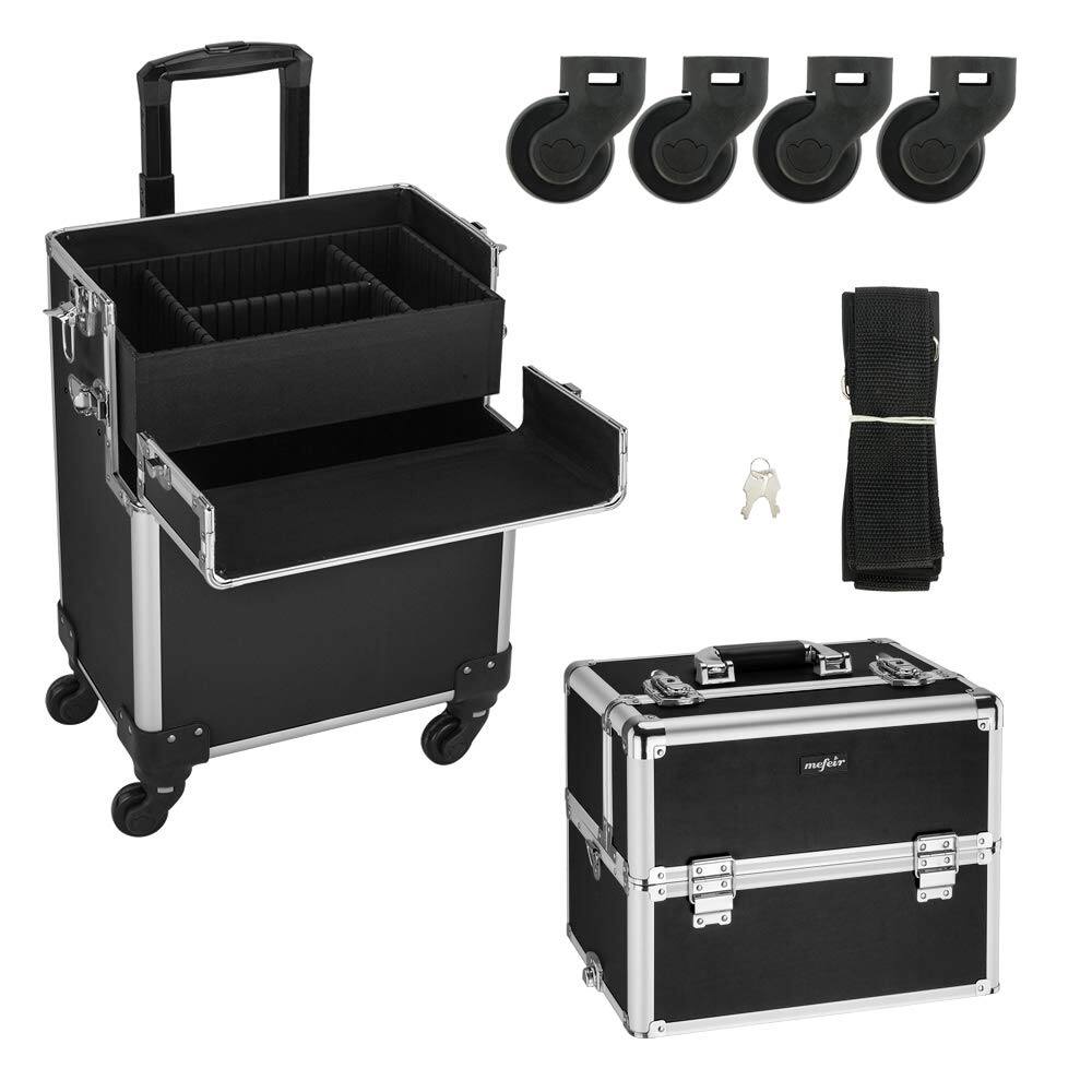 Alt View 4. Winado - 3 in 1 Rolling Makeup Train Case Large Cosmetic Trolley with 360° Rotation Wheels Professional for Nail Dresser Hairstyl - Black.
