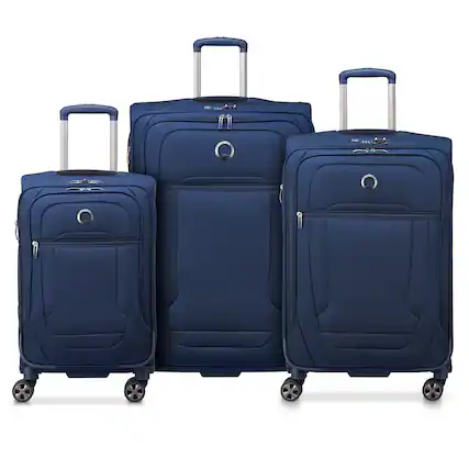 Front. Delsey - Helium DLX 3-Piece Set (20/25/29) Softside Expandable Luggage with Spinner Wheels - Navy Blue.