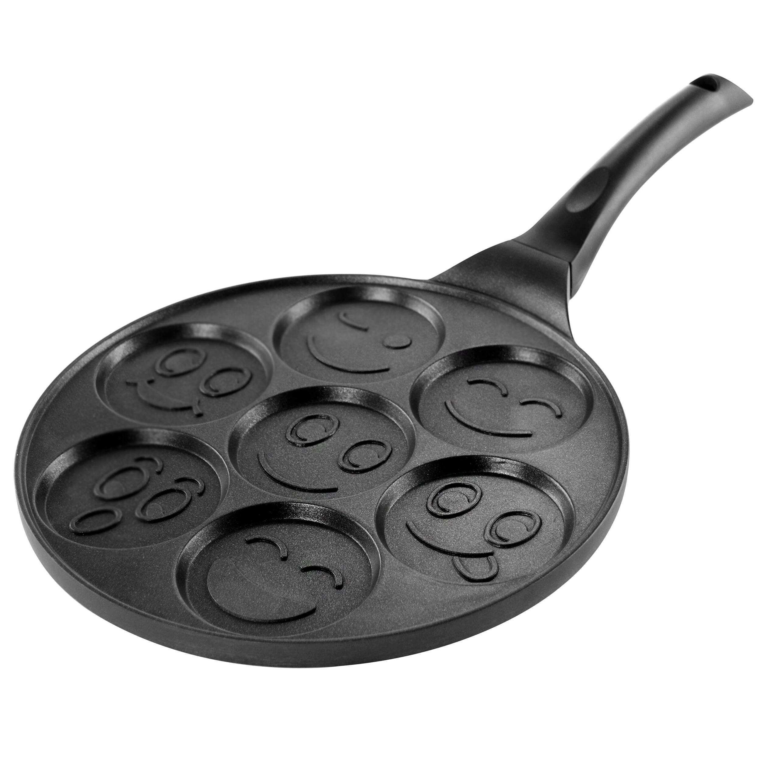 Alt View 7. MegaChef - MegaChef Happy Face Emoji 10.5 Inch  Aluminum Nonstick Pancake Maker Pan with Cool Touch Handle - Black.