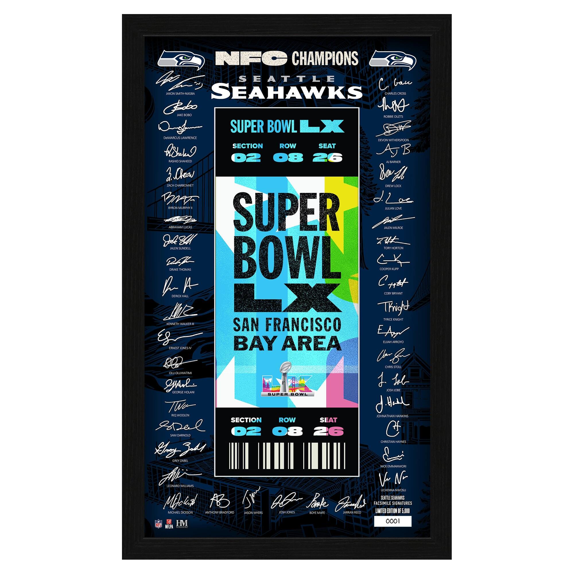Seattle Seahawks 2025 NFC Champions 12" x 20" Signature Ticket Frame