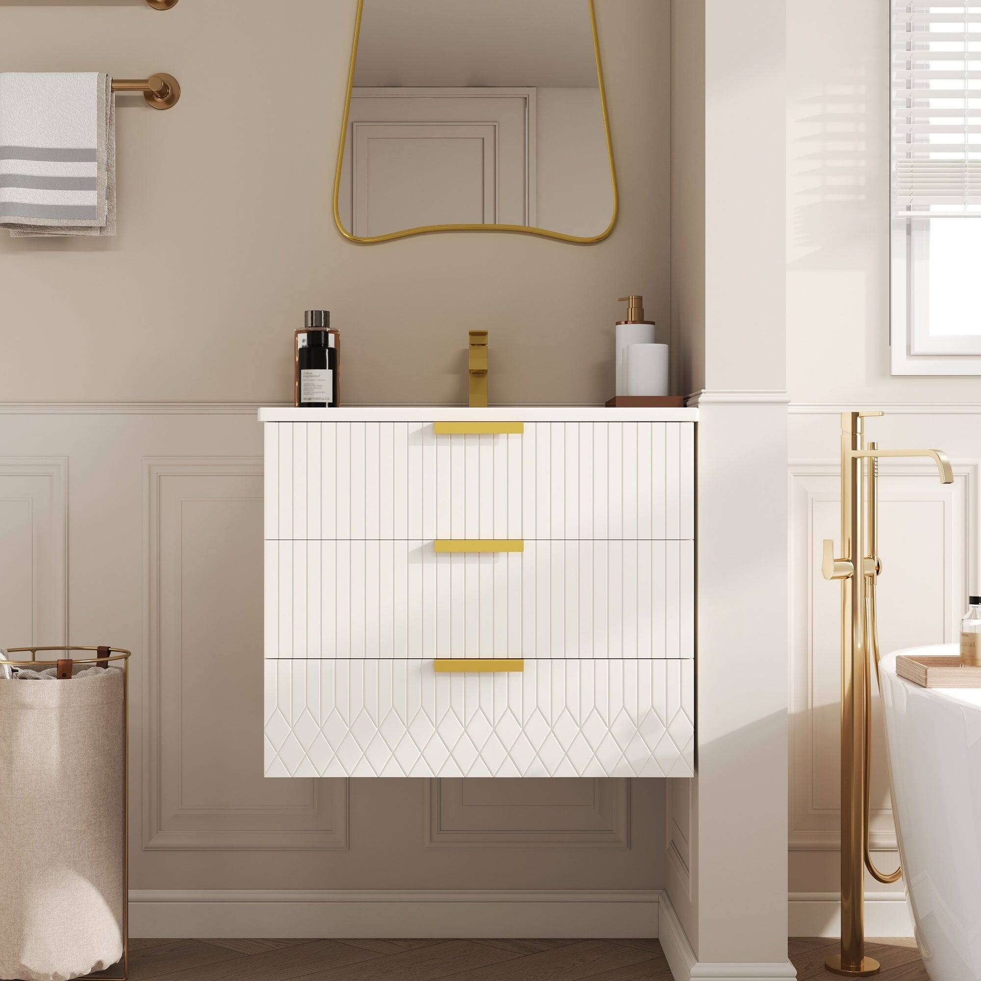 Alt View 1. Boyel Living - 24 Inch Wall Mounted Bathroom Vanity with Ceramic Sink and Double Drawers White - White.