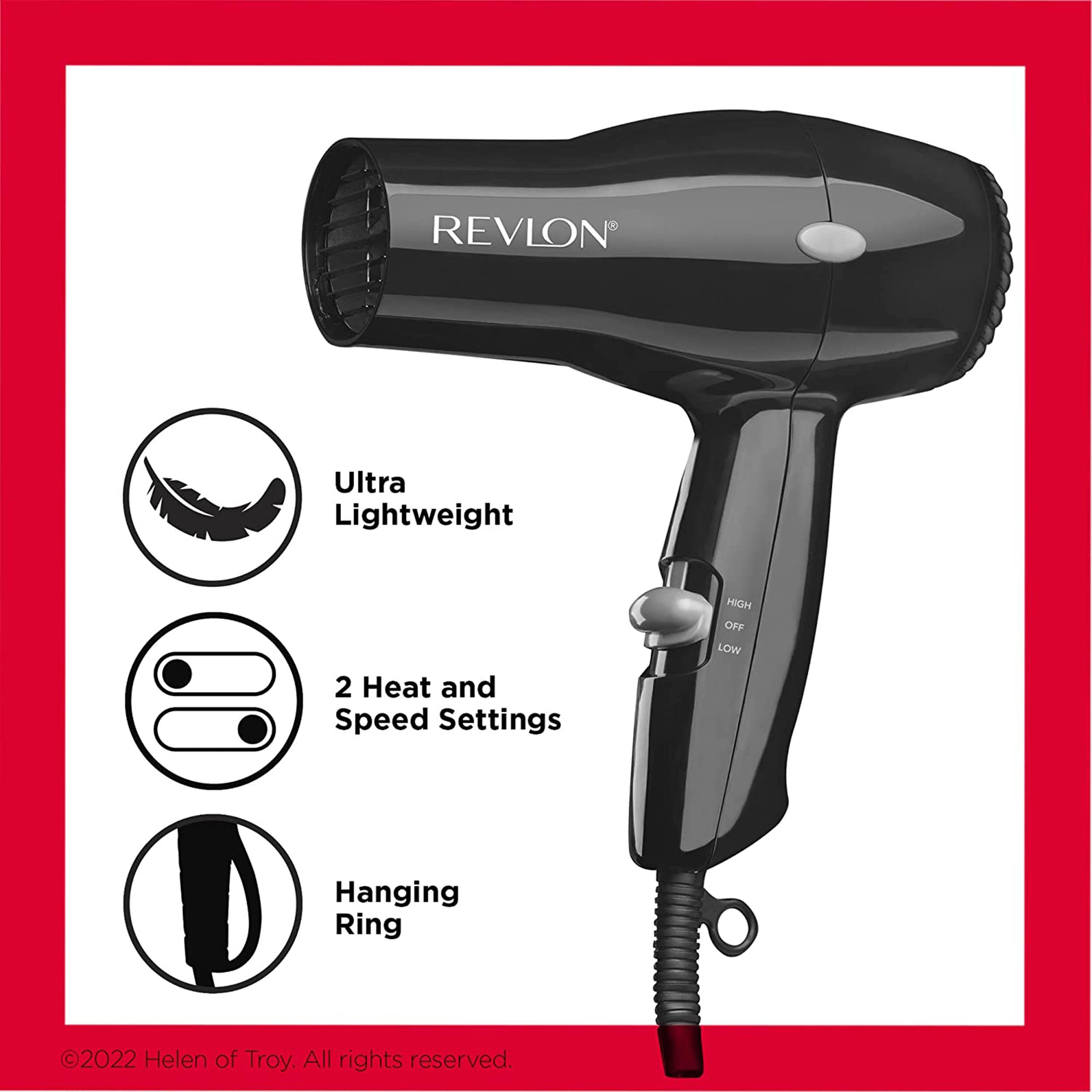 REVLON Ultra Lightweight 2 Heat and Speed Settings Hanging Ring 2022 Helen of Troy, All rights reserved.