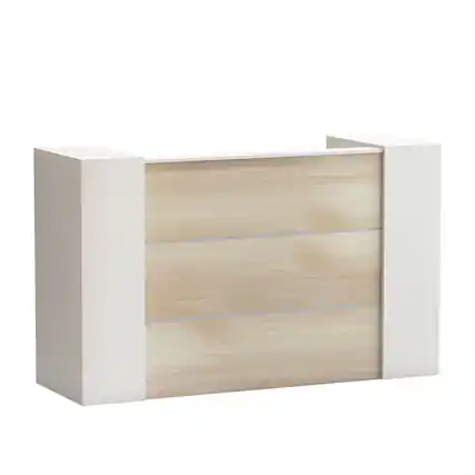 Front. Famapy - Famapy Modern Reception Desk: Modular, Lockable & Organized Office Front Desk - White & Wooden.