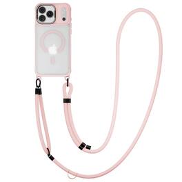 Dteck - For Apple iPhone 17 Pro Max Frosted Rugged Mag Safe Case Ring Kickstand Cover with 3-in1 Crossbody Strap - Pink