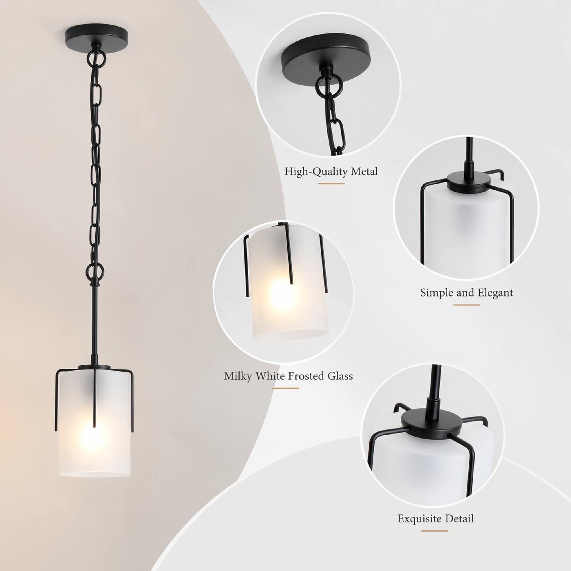 High-Quality Metal  
Simple and Elegant  
Milky White Frosted Glass  
Exquisite Detail
