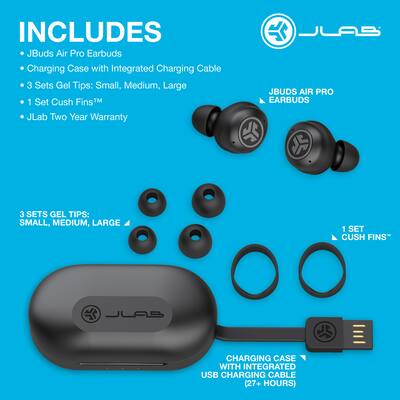 JLab Refurbished Excellent JBuds Air Pro True Wireless Earbuds Black