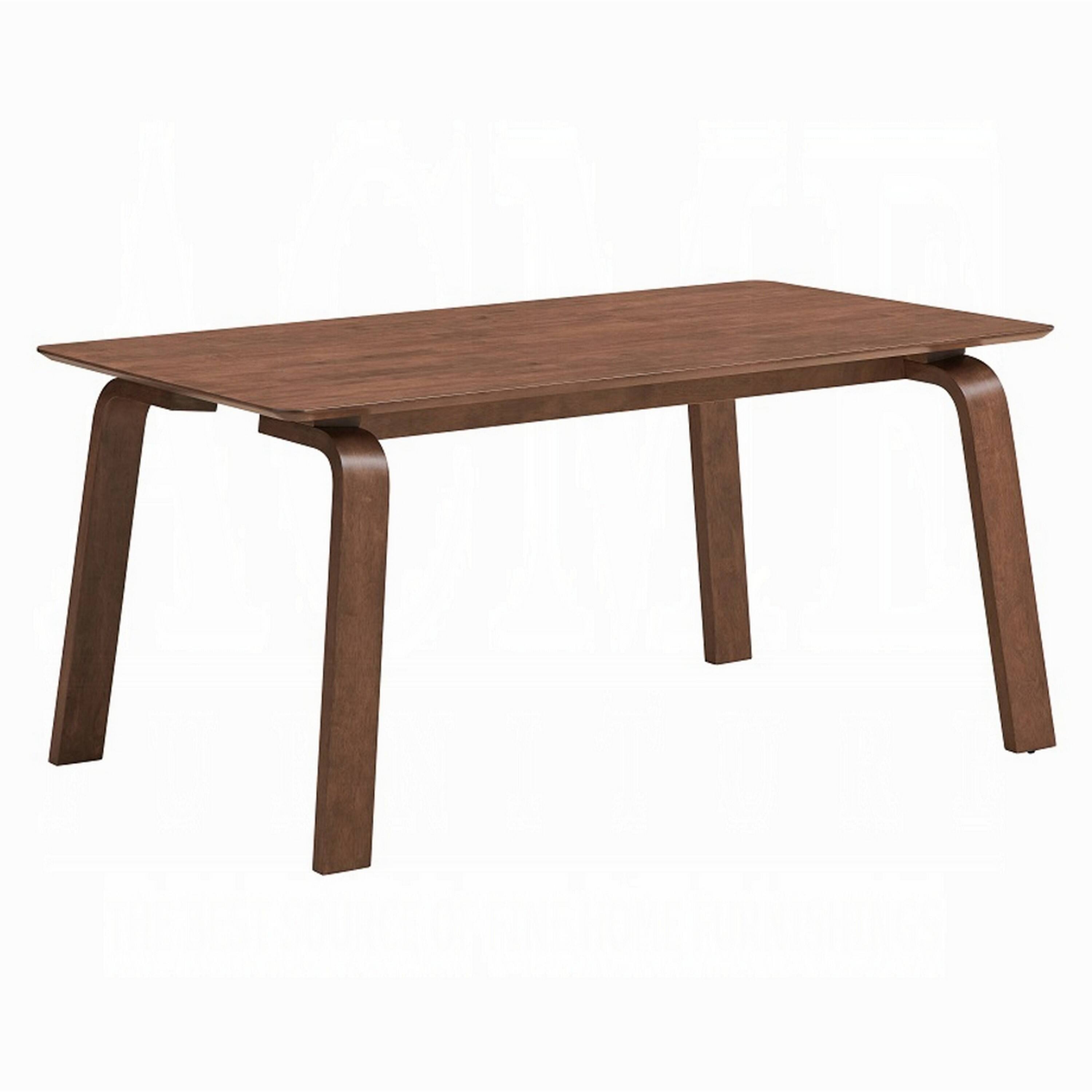 Front. Manhattan Lane - Kinni Dining Table, Walnut Brown Wood, Bent Legs, Rectangular 63 Inch - Walnut Brown.