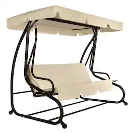 Hivvago - Outdoor 3-Seat Canopy Swing with Cushions for Patio Deck or Porch - Beige
