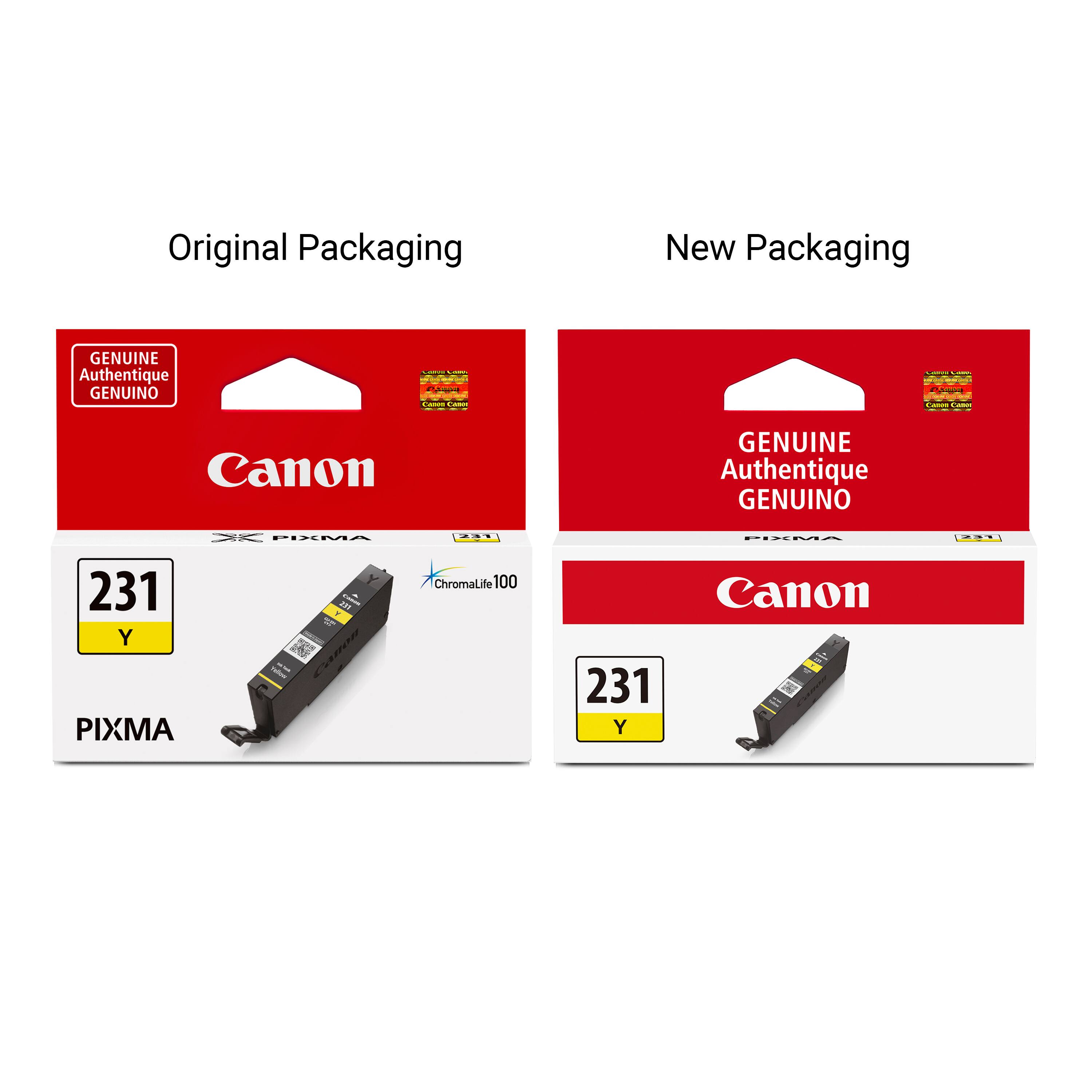 Original Packaging
New Packaging
GENUINE Authentique GENUINO
Canon
231 Y PIXMA
ChromaLife 100