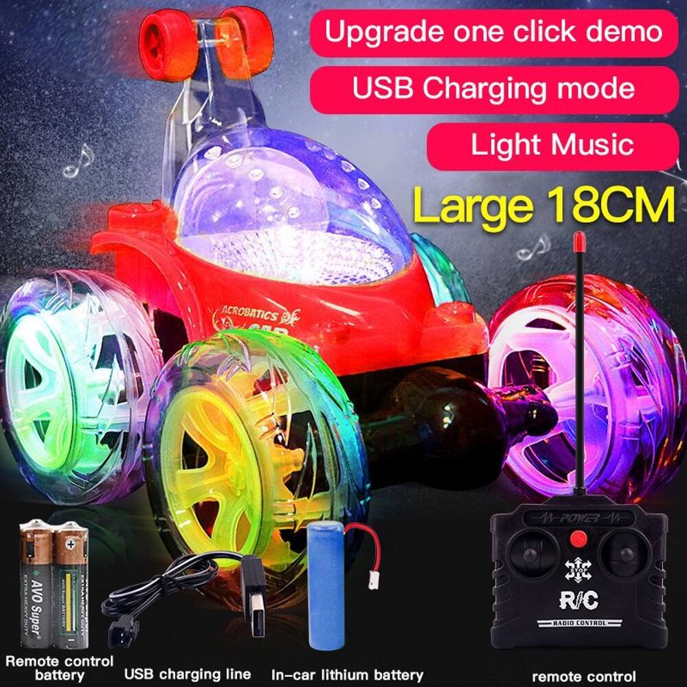 Upgrade one click demo  
USB Charging mode  
Light Music  
Large 18CM  
ACROBATICS POWER  
AVO Super  
Remote control battery  
USB charging line  
In-car lithium battery  
R/C RADIO CONTROL remote control