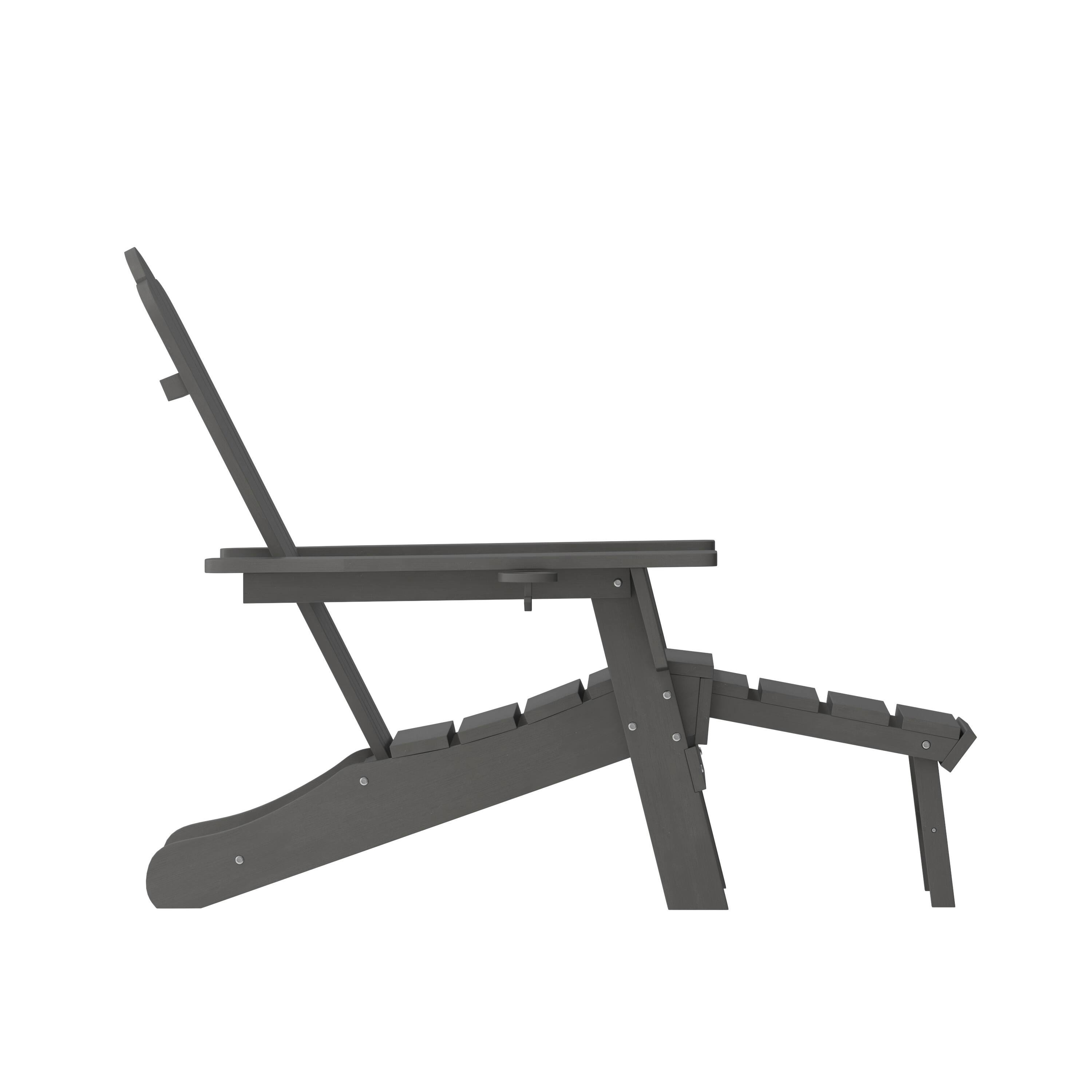 Alt View 8. Emma + Oliver - Tiverton Adirondack Chair with Cup Holder and Pull Out Ottoman, All-Weather HDPE Indoor/Outdoor Lounge Chair - Gray.