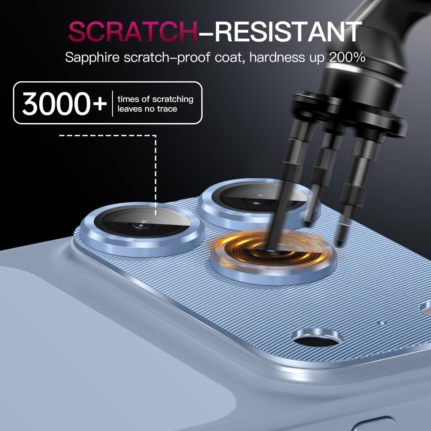 SCRATCH-RESISTANT  
Sapphire scratch-proof coat, hardness up 200%  
3000+ times of scratching leaves no trace