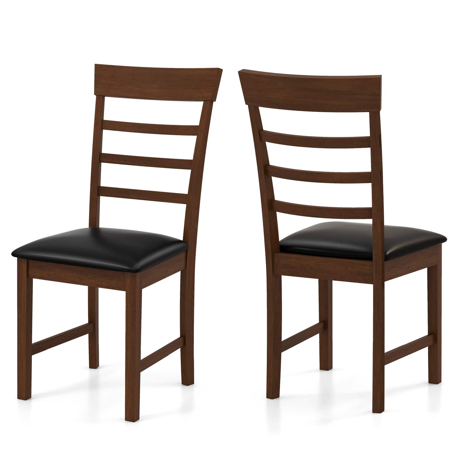 Gymax - Wooden Dining Chair Set of 2 Pu Leather Upholstered Kitchen Chairs w/ Padded Seat - Oak, Black price history on PriceWatchPro