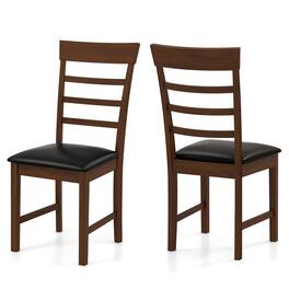 Gymax - Wooden Dining Chair Set of 2 Pu Leather Upholstered Kitchen Chairs w/ Padded Seat - Oak, Black