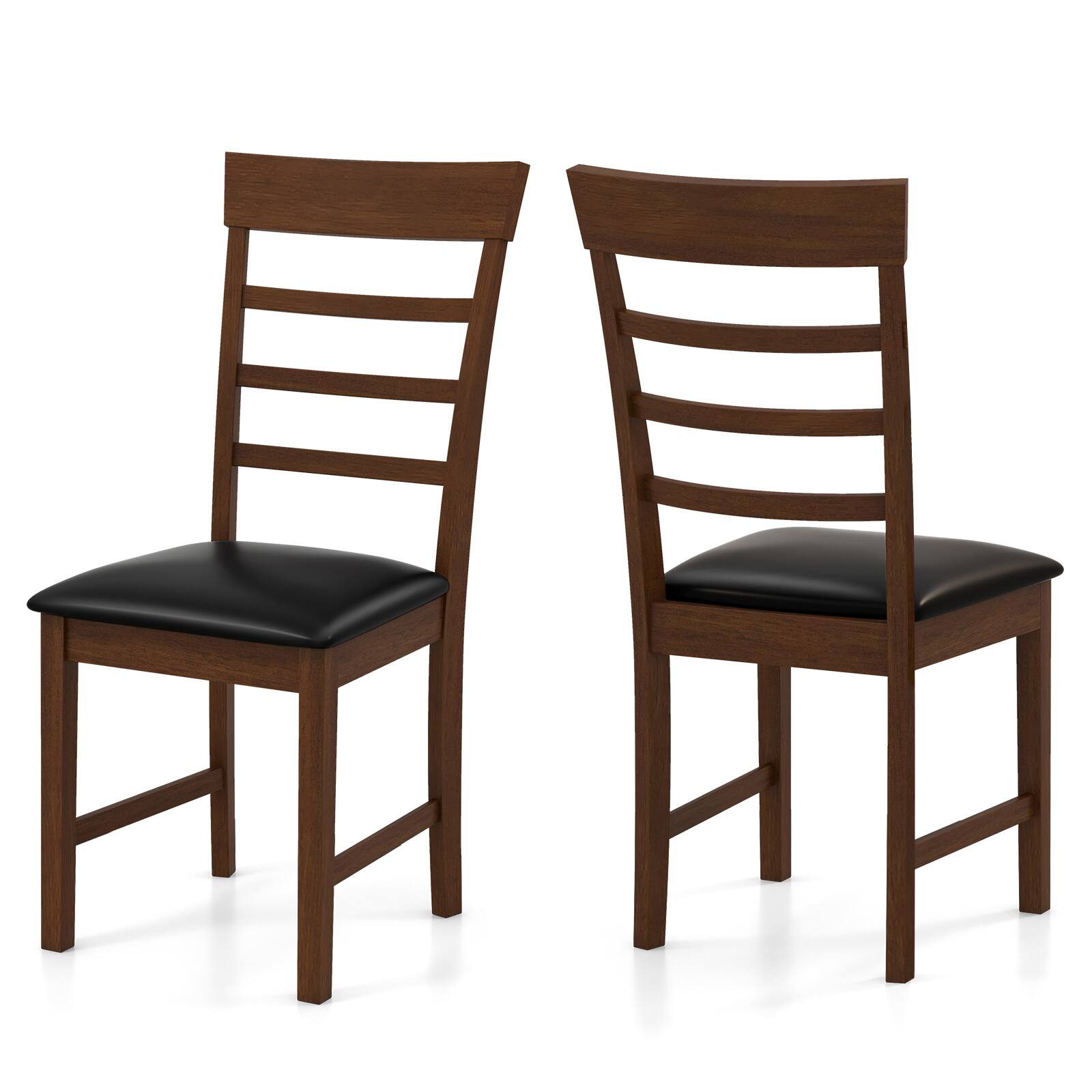 Alt View 9. Gymax - Gymax Wooden Dining Chair Set of 4 Pu Leather Upholstered Kitchen Chairs w/ Padded Seat - Oak, Black.
